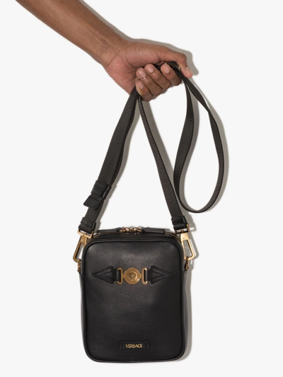 Versace Black Leather Medusa Biggie Crossbody Bag In Multi