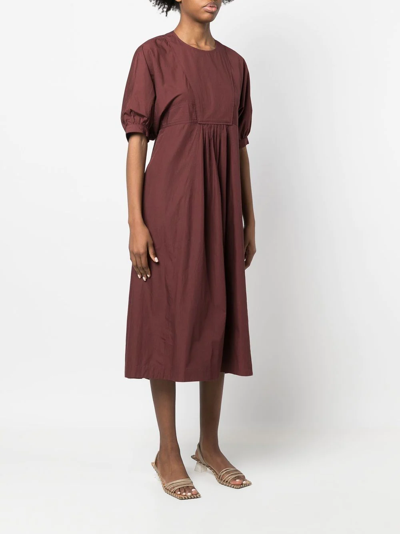 Shop Yves Salomon Pleat Detail Puff Sleeve Dress In Brown