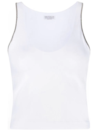 Shop Brunello Cucinelli Crystal-embellished Tank Top In White