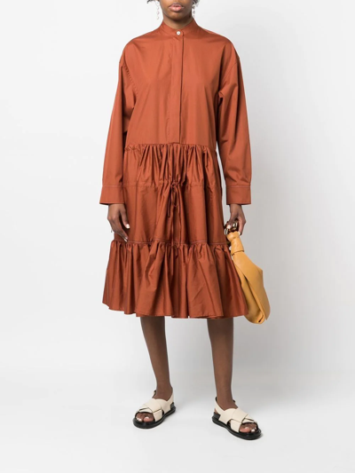 Shop Marni Tiered Midi Shirt Dress In Brown