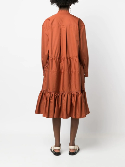 Shop Marni Tiered Midi Shirt Dress In Brown