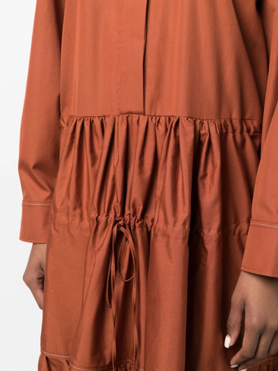 Shop Marni Tiered Midi Shirt Dress In Brown