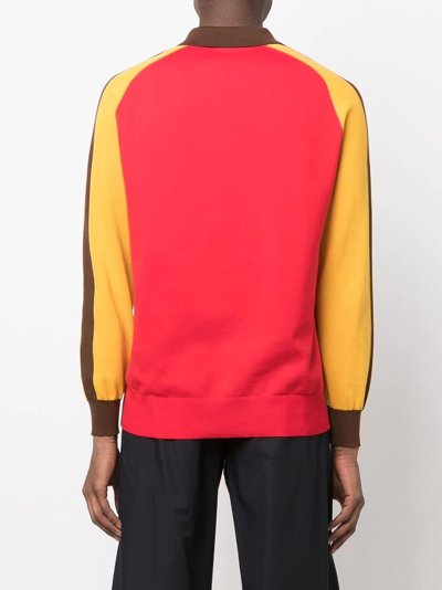 Shop Marni Colour-block Long-sleeved Polo Shirt In Red