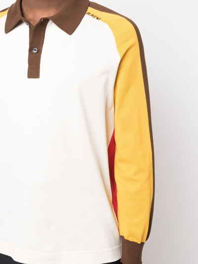 Shop Marni Colour-block Long-sleeved Polo Shirt In Red
