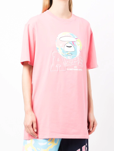 Shop Aape By A Bathing Ape Logo-print Cotton T-shirt In Pink