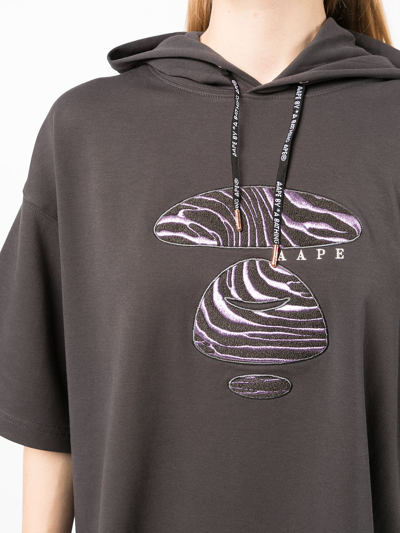Shop Aape By A Bathing Ape Short-sleeve Logo-appliqué Hoodie In Grey