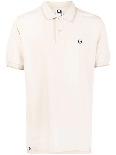 Shop Aape By A Bathing Ape Ape Head-embroidered Polo Shirt In Neutrals