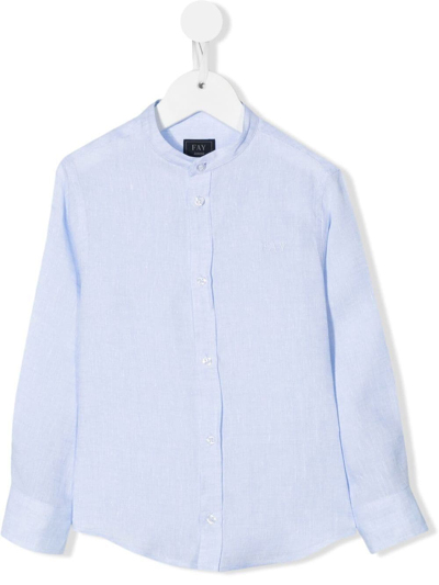 Shop Fay Band-collar Button-up Shirt In Blue