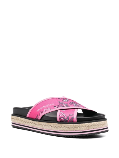 Shop Kenzo Bandana-print Platform Sandals In Pink