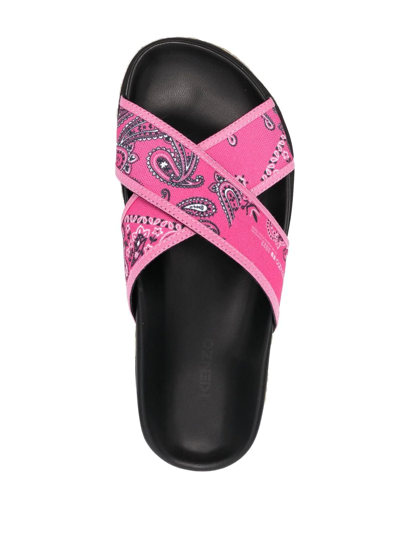 Shop Kenzo Bandana-print Platform Sandals In Pink