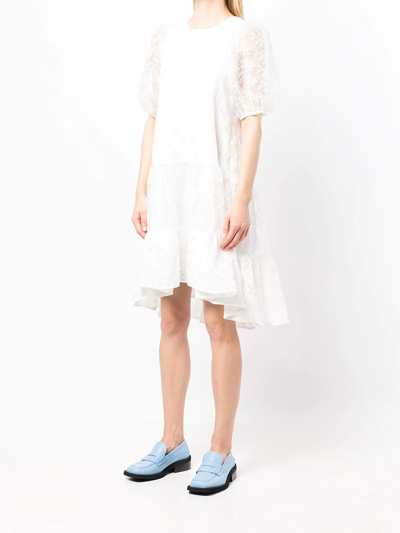 Shop B+ab Short Puff Sleeve Asymmetric Dress In White