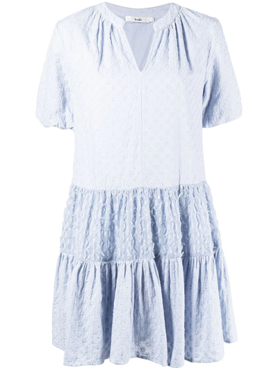 Shop B+ab Embroidered Split-neck Dress In Blue