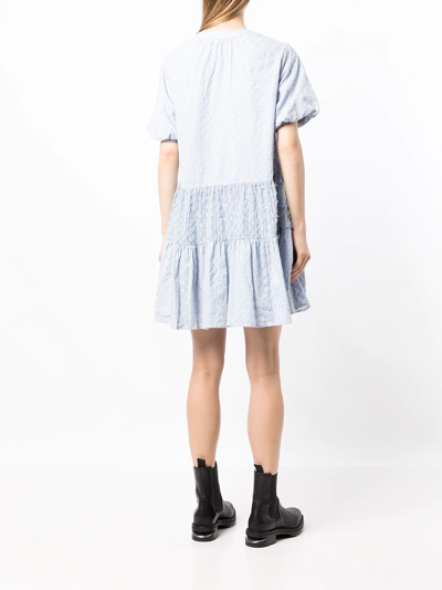 Shop B+ab Embroidered Split-neck Dress In Blue