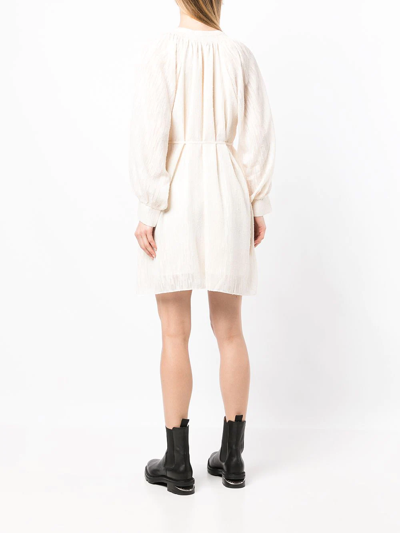 Shop B+ab Belted Puff Sleeve Dress In White