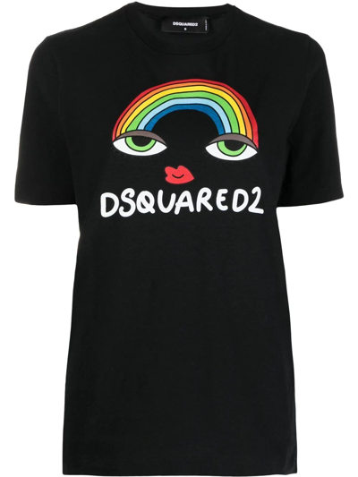 Dsquared2 Rainbow Logo Cotton T-shirt In Black