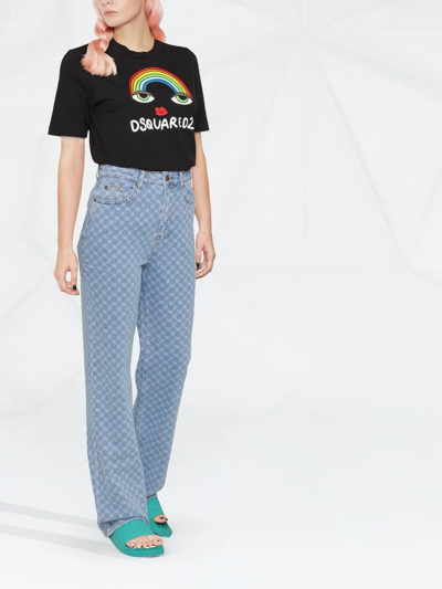 Dsquared2 Rainbow Logo Cotton T-shirt In Black