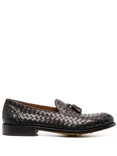 Shop Doucal's Interwoven Leather Loafers In Brown