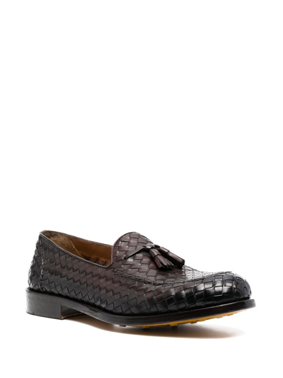 Shop Doucal's Interwoven Leather Loafers In Brown