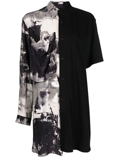 Shop Yohji Yamamoto Silk Asymmetric Shirt In Black