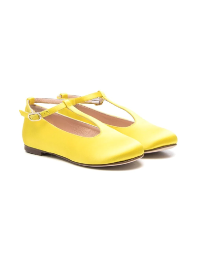 Shop Prosperine T-bar Satin Ballerina Flats In Yellow