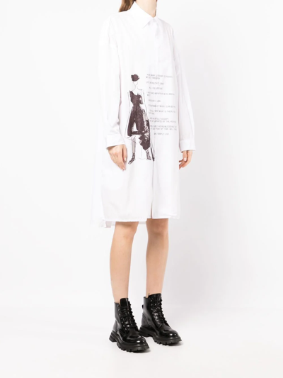 Shop Yohji Yamamoto Graphic-print Cotton Shirtdress In White