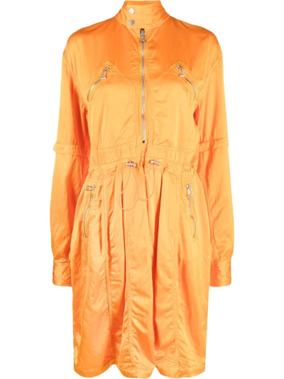 Bottega Veneta Zip Detail Long Sleeve Fluid Satin Dress In Orange