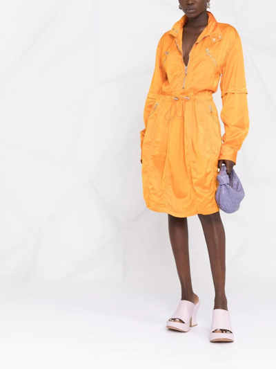 Bottega Veneta Zip Detail Long Sleeve Fluid Satin Dress In Orange