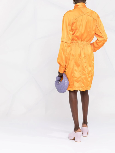 Bottega Veneta Zip Detail Long Sleeve Fluid Satin Dress In Orange