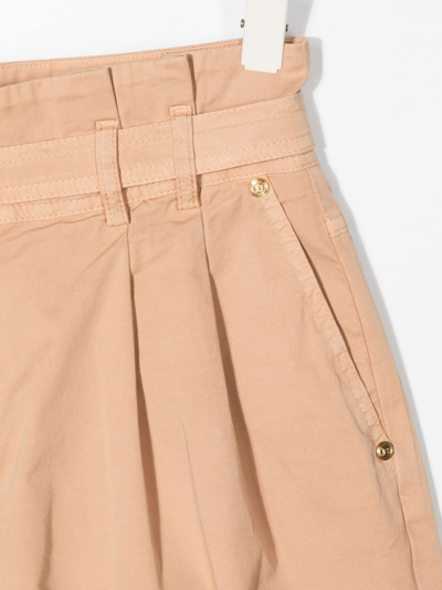 Shop Balmain Teen Logo-plaque High-waisted Shorts In Neutrals