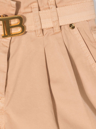 Balmain Logo-plaque High-waisted Shorts In Neutrals
