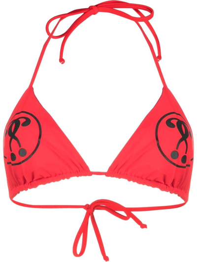 Shop Moschino Logo-print Bikini Top In Red