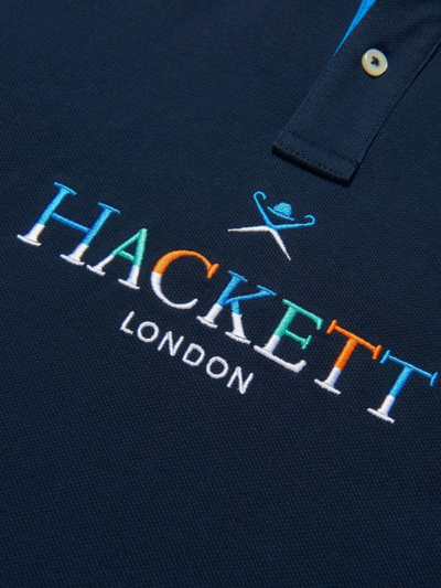 Shop Hackett Logo-embroidered Contrast-trim Polo Shirt In Blue