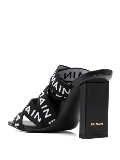 Shop Balmain Logo Strappy Sandals In Black