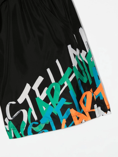 Shop Stella Mccartney Logo Print Drawstring Deck Shorts In Black