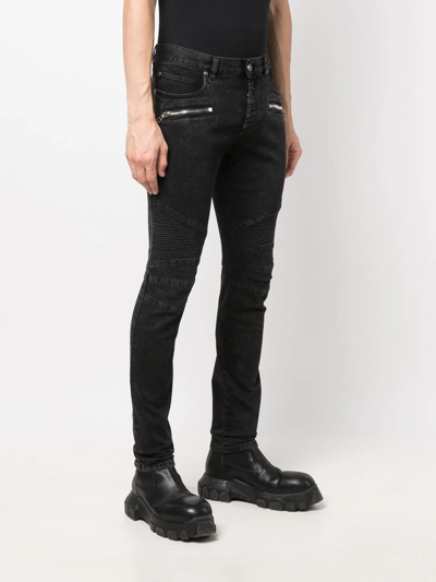 Shop Balmain Biker-style Skinny Jeans In Black