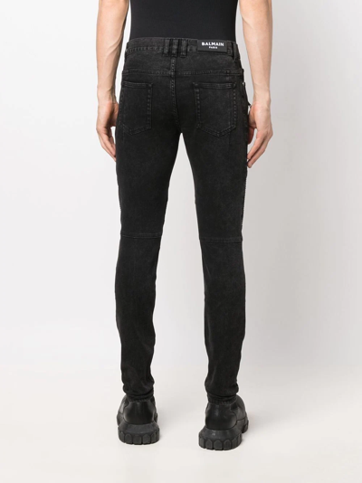 Shop Balmain Biker-style Skinny Jeans In Black