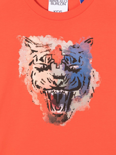 Marcelo Burlon County Of Milan Watercolor Tiger T-shirt S/s In Red