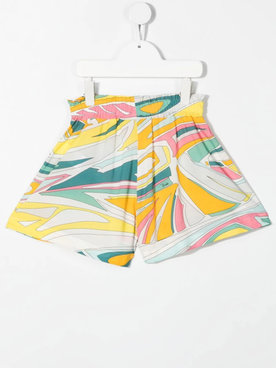Shop Emilio Pucci Junior Abstract-print Wide-leg Shorts In Yellow