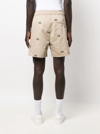 Shop Palm Angels Palm Tree-print Drawstring Shorts In Neutrals