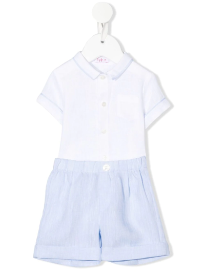 Shop Il Gufo Short-sleeve Shirt And Short Set In Blue
