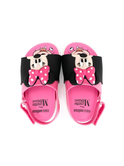 Shop Mini Melissa Minnie Mouse Touch-strap Sandals In Pink