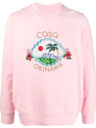 Shop Casablanca Organic Cotton Embroidered-motif Sweatshirt In Pink