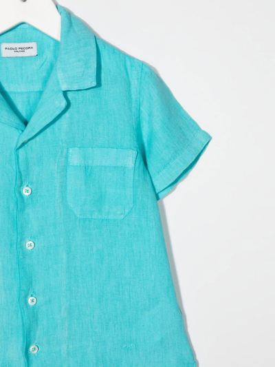 Shop Paolo Pecora Cuban Collar Patch Pocket Shirt In Blue