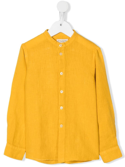 Shop Paolo Pecora Band Collar Linen Shirt In Yellow