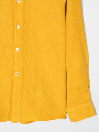Shop Paolo Pecora Band Collar Linen Shirt In Yellow