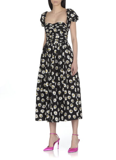 Shop Msgm Dress With Floral Pattern In Black