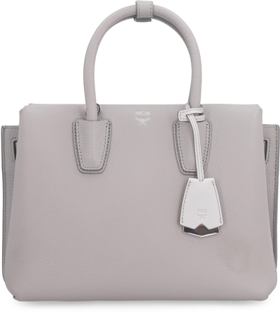 Shop Mcm Milla Leather Handbag In Grey