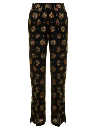 Shop Alberto Biani Woman Printed Silk Trousers In Black