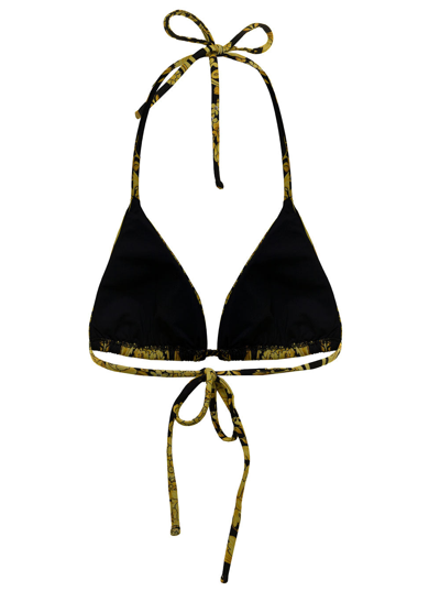 Shop Versace Woman's Lycra Baroque Printed Tringle Bikini Top In Yellow