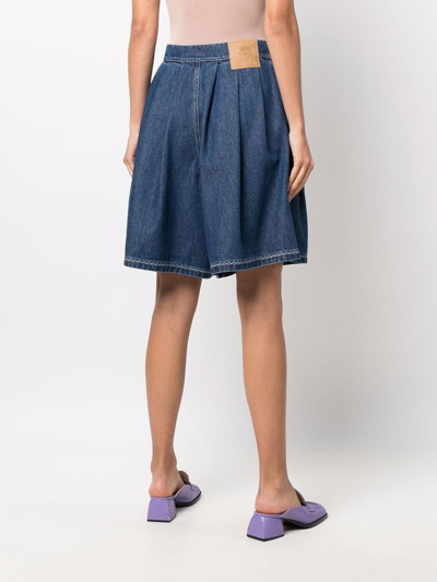 Shop Opening Ceremony Pleated Denim Shorts In Blue